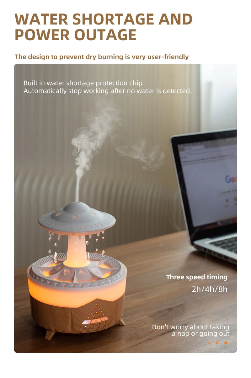 350ml Aroma Air Humidifier Mini Usb Remote Control Raindrop Colorful Light Aromatherapy Room Rain Cloud Aroma Oil  Diffuser