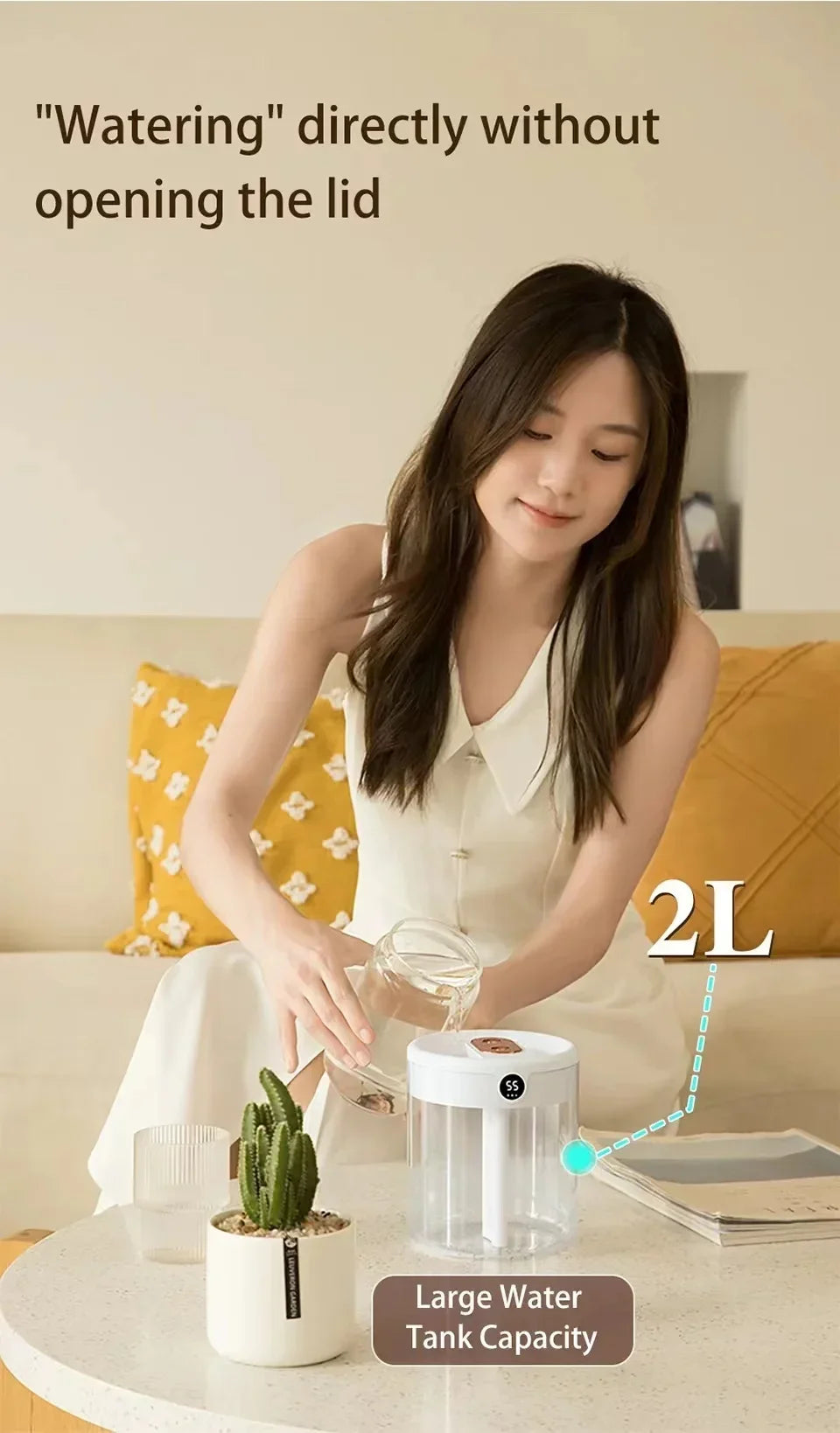 Dual Spray Humidifier USB Large Capacity Home 2L Quiet Bedroom LED Digital Display Night Light Office Desktop Mini Diffuser