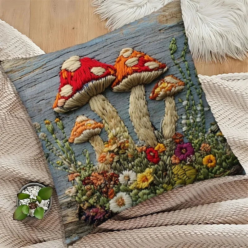 Double-Sided Printed Pillowcase  Rusty Edge Plant Flowers Mushroom Zipper Square Pillow Cover Sofa Car Chair Home Bedroom Decor