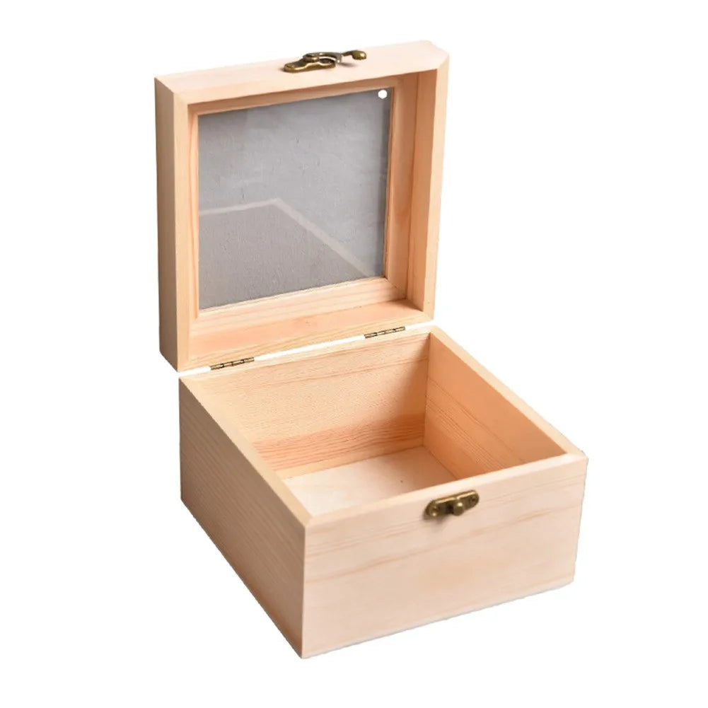 Wooden Square Hinged Storage Boxes Craft Gift Storage Container Dust Jewelry Box Desktop Organizer Wooden Gift Box