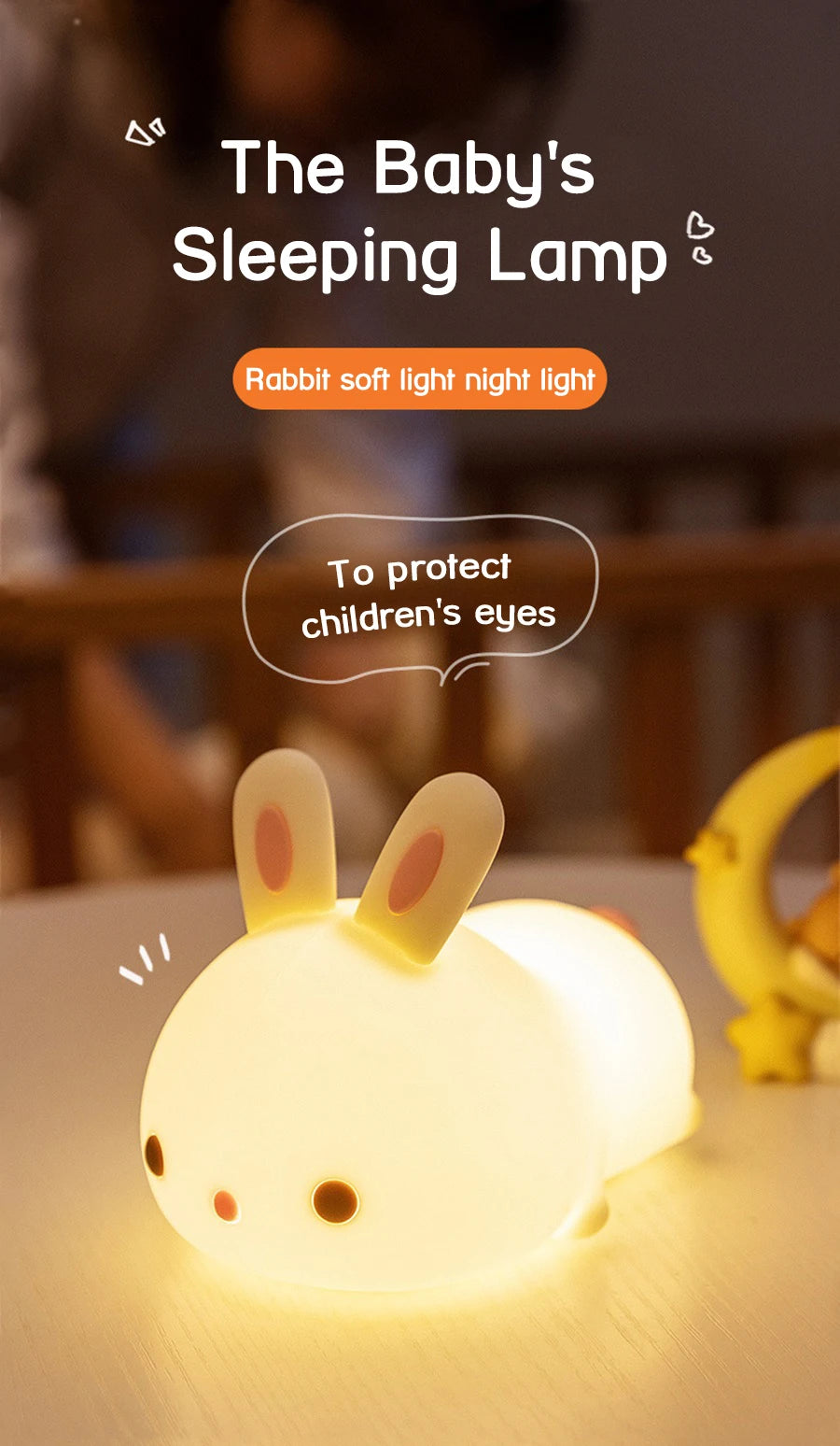 Touch Sensor RGB LED Rabbit Night Light 16 Colors USB Rechargeable Silicone Bunny Lamp for Children Baby Toy Festival Gift