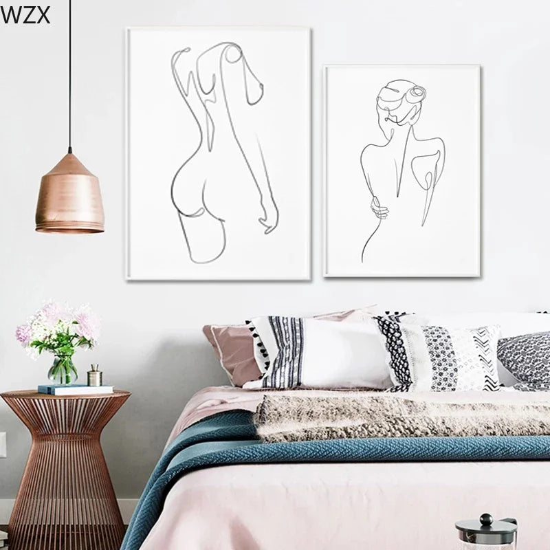 Scandinavian Minimalist Wall Art Woman Single Line Painting Abstract Line HD Canvas Poster Prints Home Bedroom Living Room Decor