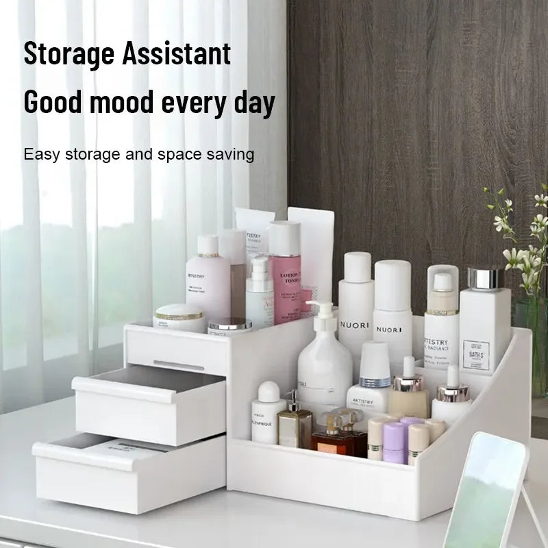 1pc White New Drawer Makeup Storage Box Dormitory Finishing Plastic Shelf Cosmetics Skin Care Dressing Table Make Up Organizer