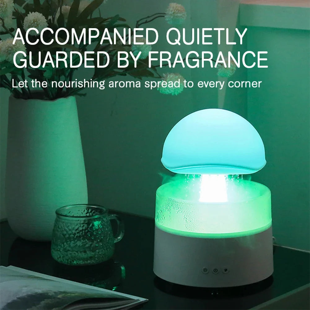 Mushroom Cloud Rain Humidifier Relaxing Raindrop Aromatherapy Machine Ultrasonic Atomization Humidification Colorful Night Light