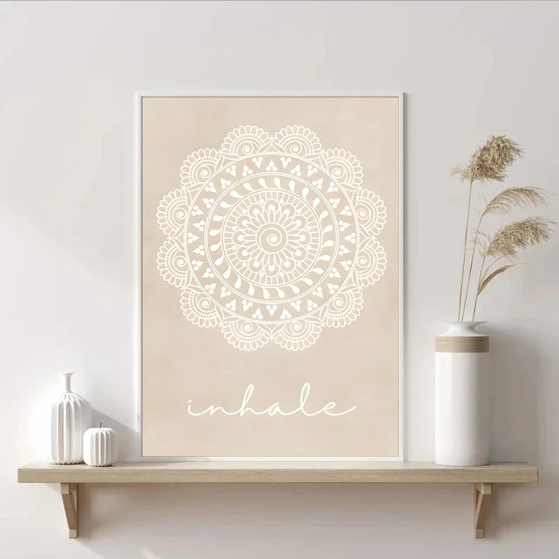 Abstract Mandala Wall Art Yoga Beige Bohemia Prints Inhale Exhale Canvas Painting Posters Line Flower Pictures Living Room Decor