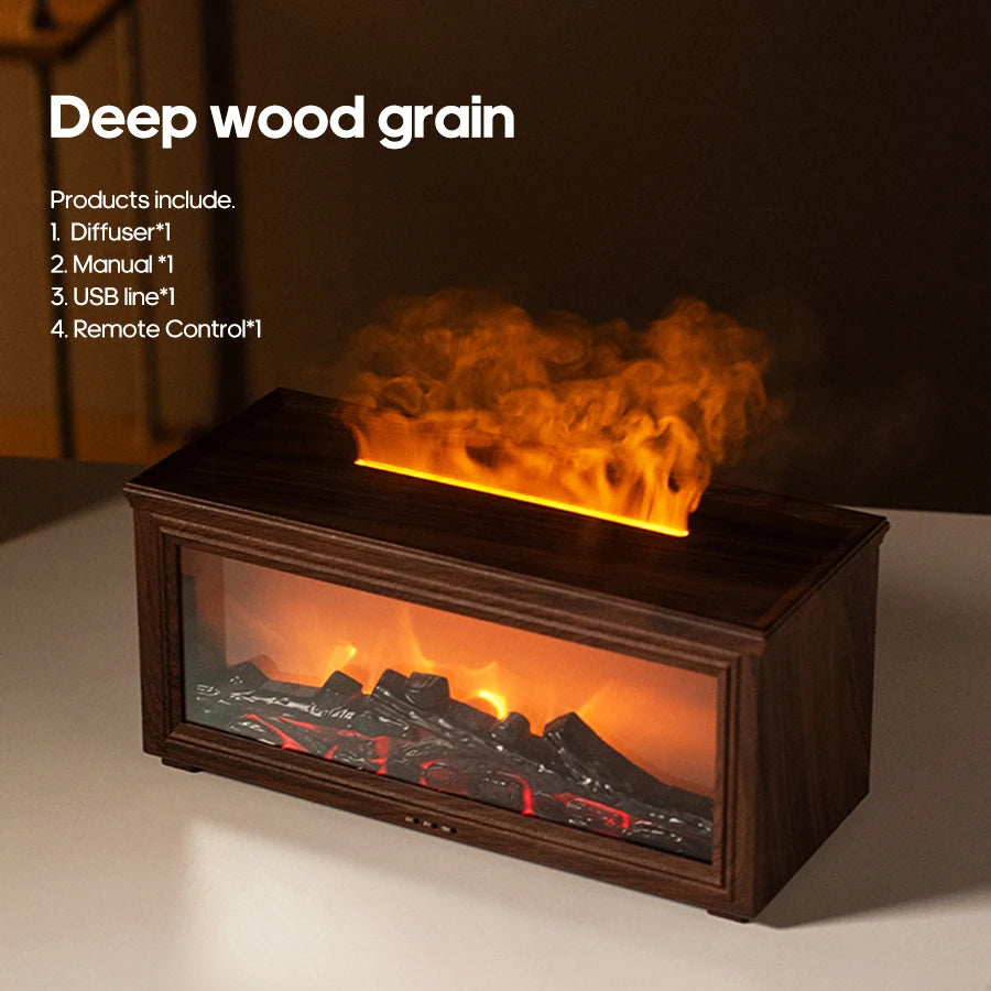 New Colorful Flame Mini Fireplace Aroma Diffuser 280ml Waterless Auto-Off Air Humidifier with Timer Remote Control for Home Gift