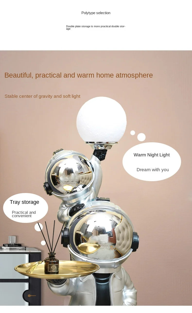76cm Creative Astronaut Tray Storage Landing Ornament Moon Light Balloon Statue Resin Living Room Bedroom Home Decoration Gift