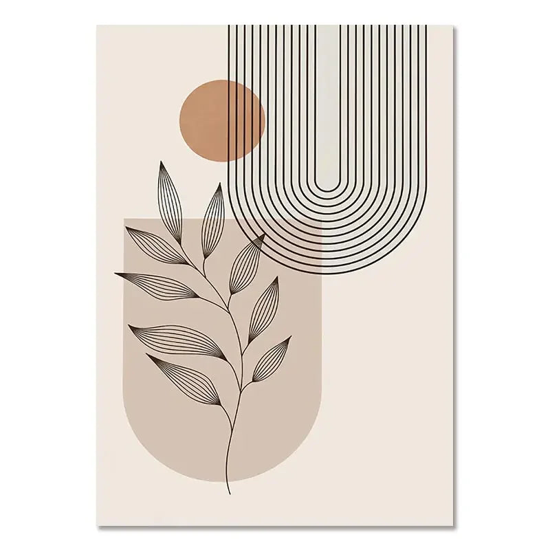 Boho Light Colour Block Canvas Painting Nordic Minimalist Lines Wall Art People Leaves Wall Art Home Living Room Decoration