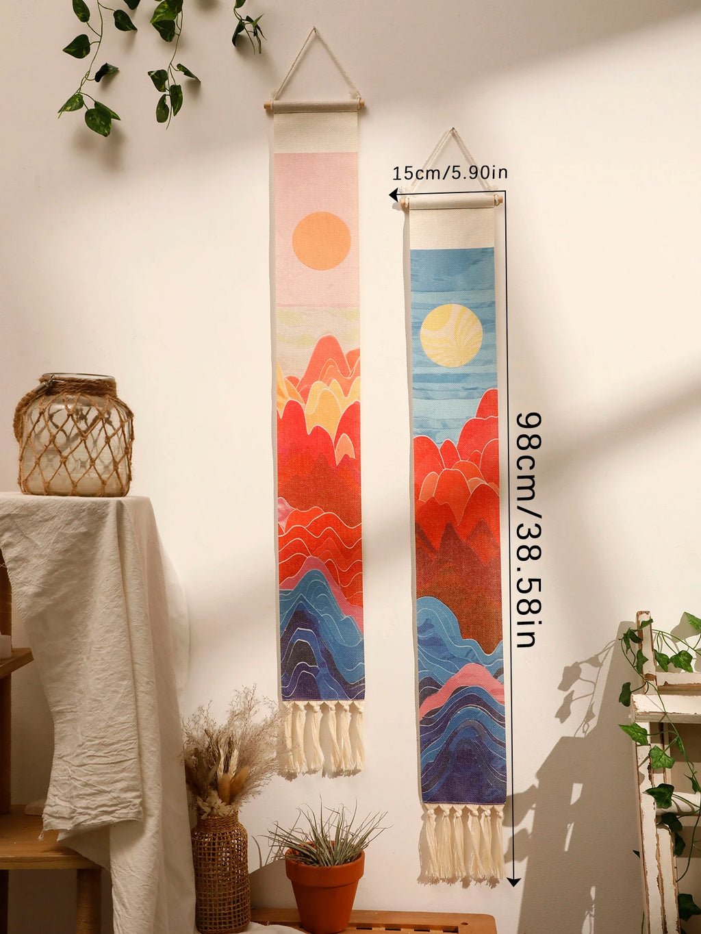 Macrame Tapestry Sunset Sunrise Handmade Wall Tapestries Boho Art Home Decoration Wall Hanging for Living Room Bedroom Ornament