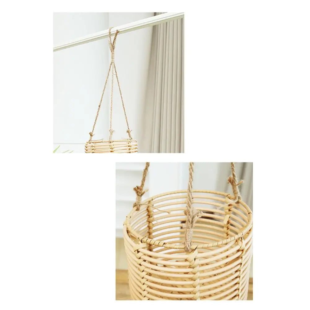 Beige Hanging Weaving Flowerpot Rope Woven Hanger Box Planter Home Decoration Plant Hangers Storage Basket Indoor Outdoor