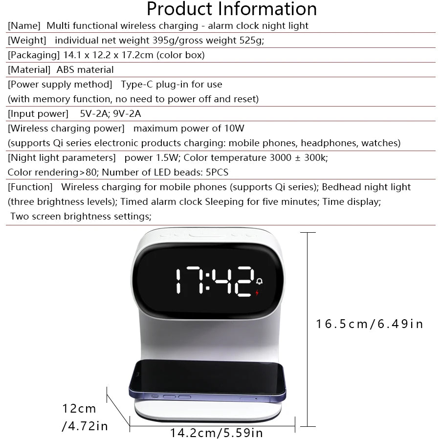1pc new multi-functional LED warm light night light alarm clock - support mobile phone wireless charging - suitable for living r