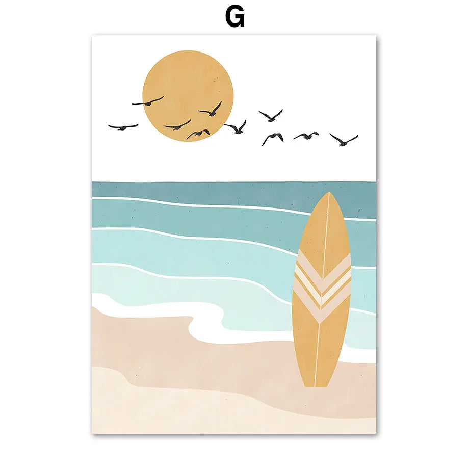Abstract minimalist Sea Beach Surfboard Mountain Posters And Prints Wall Art Canvas Painting Wall Pictures For Living Room Decor
