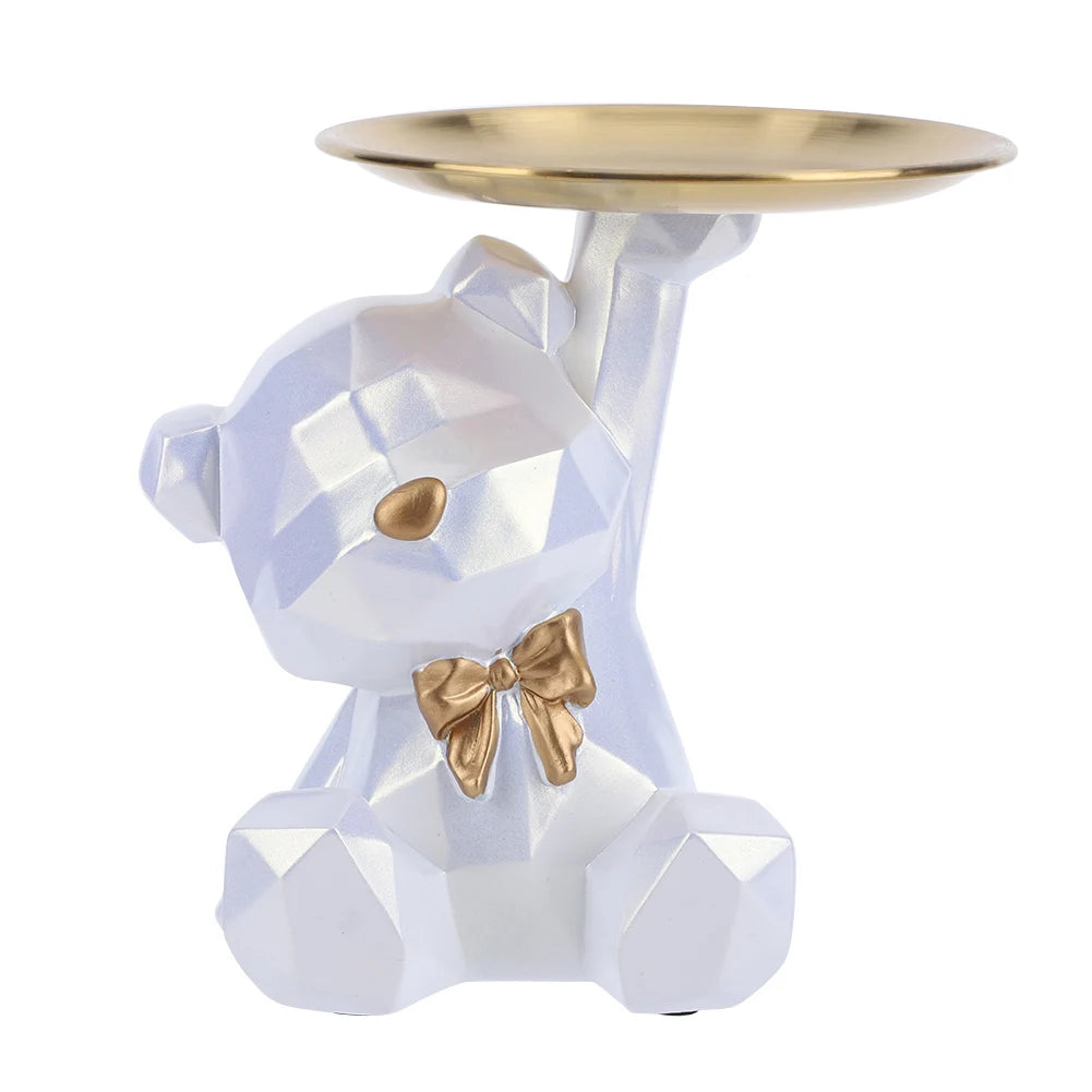 Bear Storage Tray Geometric Bear Key Bowl Multifunctional Key Holder Figurine Decorative Jewelry Candy Tray for Home Office