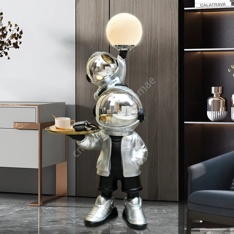 76cm Creative Astronaut Tray Storage Landing Ornament Moon Light Balloon Statue Resin Living Room Bedroom Home Decoration Gift
