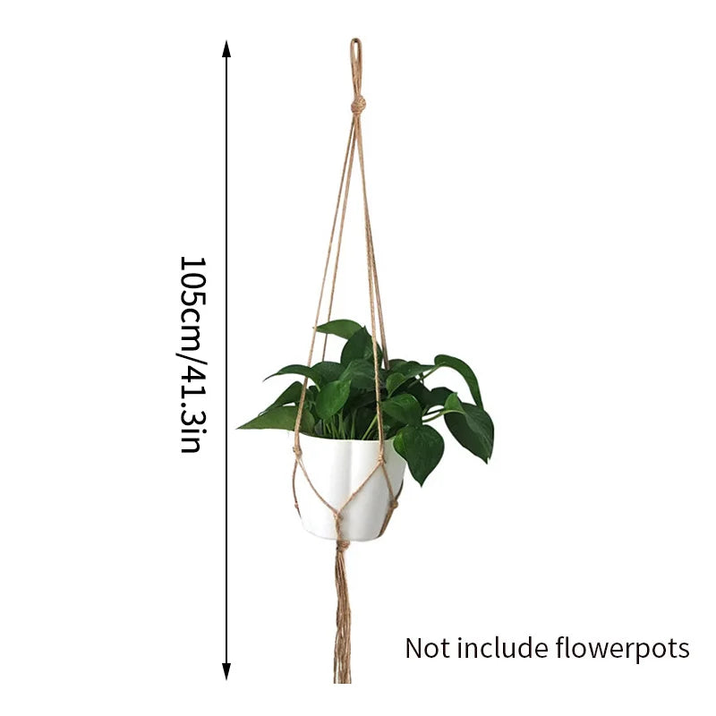 Green Plant Hanging Basket Cotton Rope Handmade Plant Hanger Flower Pot Macrame Pot Pocket Wall Boho Courtyard Home Decoration