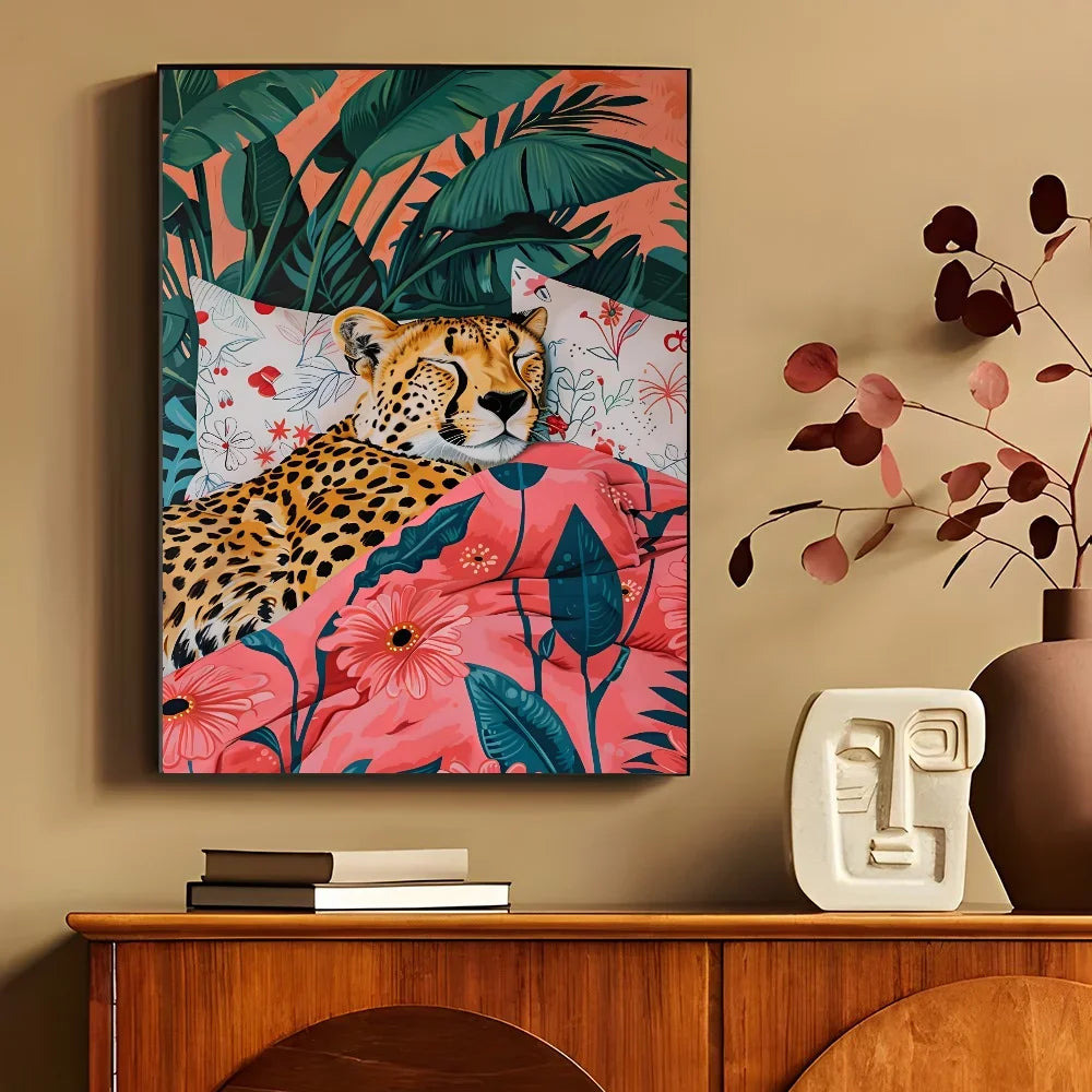 1PC Modern Maximalist Boho Wall Art Animals Leopard Lion Giraffe Monkey Poster Self-adhesive Art Waterproof Paper Sticker Coffee