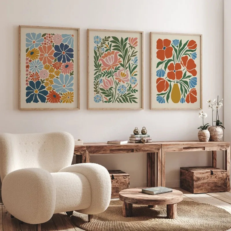Vintage Boho Flower Art Poster Botanical Wall Art Print Picture Abstract Canvas Painting for Living Room Home Decoration