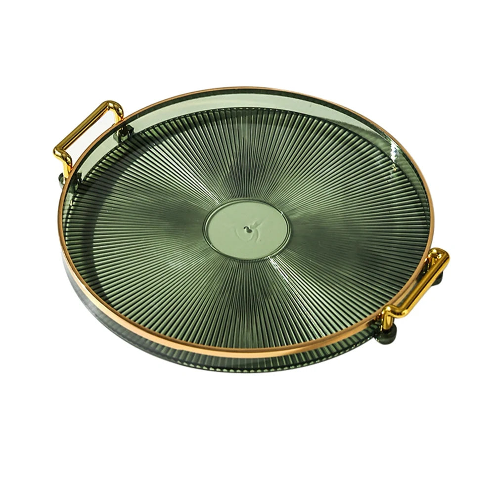 Luxury Storage Tray With Golden Handle Household Tea Dessert Fruit Storage Tray Plate Dinner Plate for Living Room Kitchen