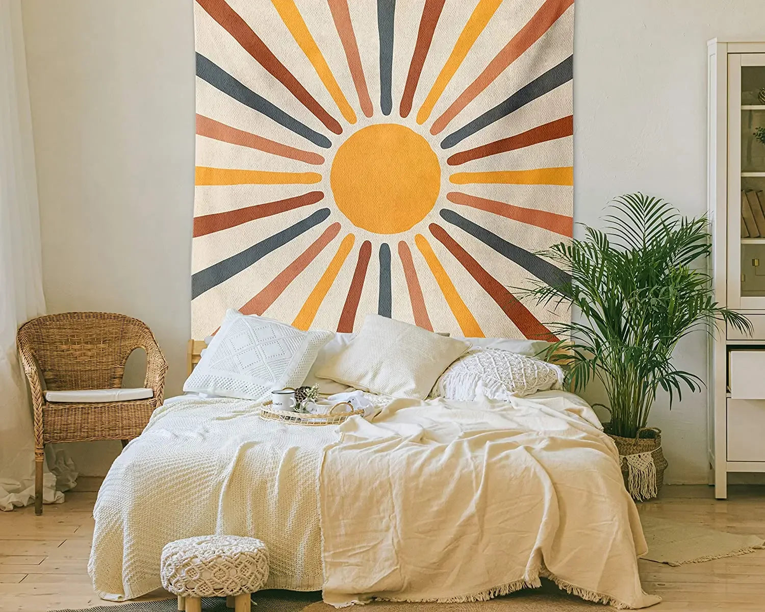 Vintage Sun and Moon Tapestry Retro 70s Rainbow Sunrise Sunset Abstract Boho Wall Hanging Hippie Meditation Bohemian Decor Tapiz