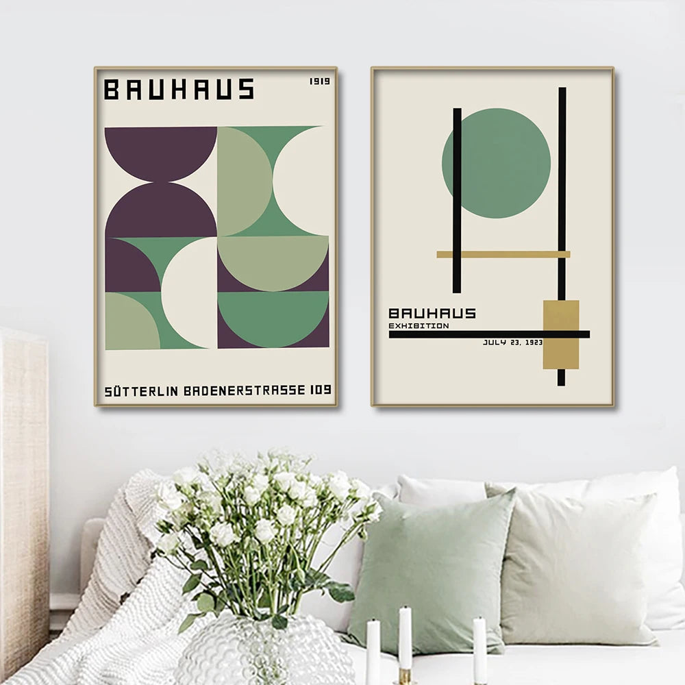 Bauhaus Green Color Block Lines Modern Minimalist Wall Art Posters Prints Canvas Painting Abstract Pictures Living Room Decor