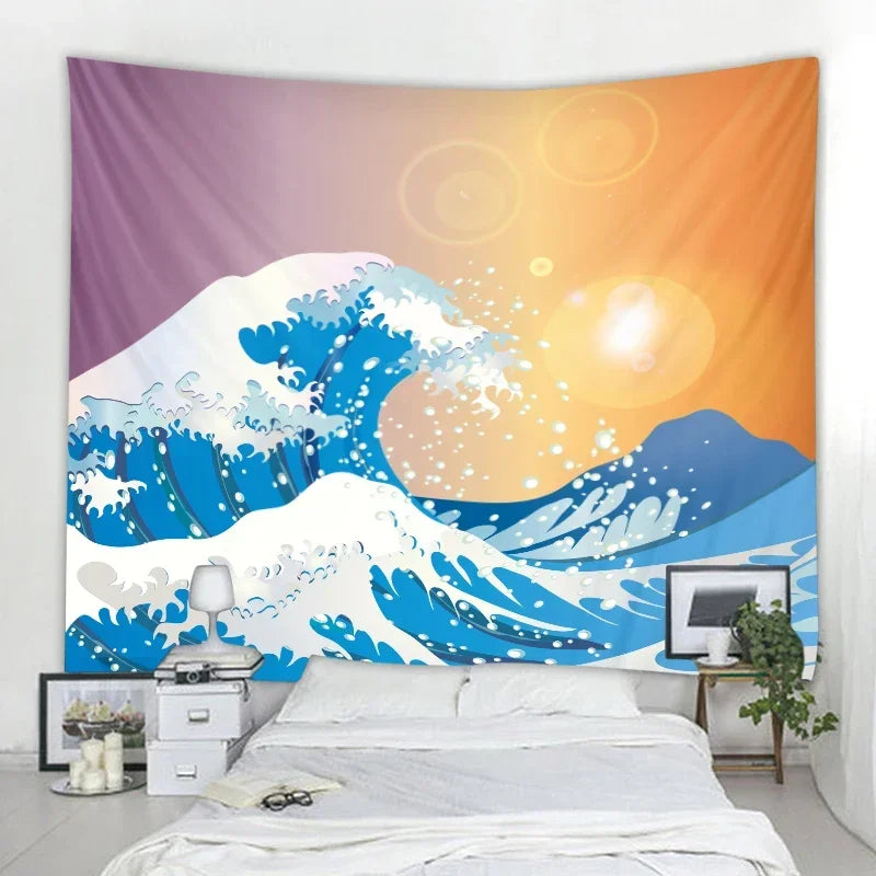Japanese Kanagawa Big Wave Tapestry Psychedelic Tapestry Teen Indie Room Decor Macrame Wall Hanging Large Fabric Wall Tapestry