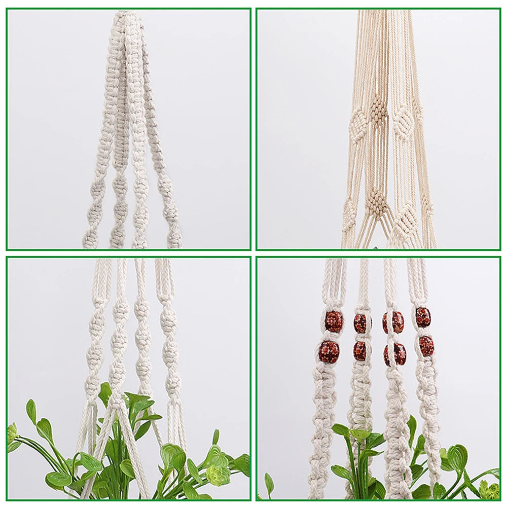 Gardening Green Plant Hanging Basket DIY Plant Flowers Holder Handmade Macrame Pot Pocket Wall Boho Courtyard Home Decoration