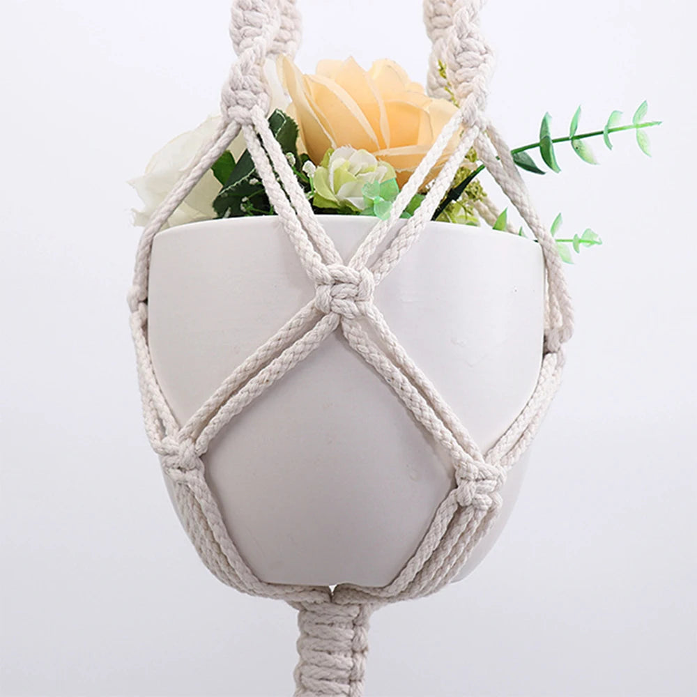 Gardening Green Plant Hanging Basket DIY Plant Flowers Holder Handmade Macrame Pot Pocket Wall Boho Courtyard Home Decoration