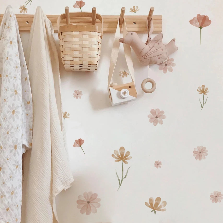 Boho Flowers Wall Stickers Child Watercolor Bedroom Living Room Home Decor Art Eco-frienly Removable Decals PVC Murals