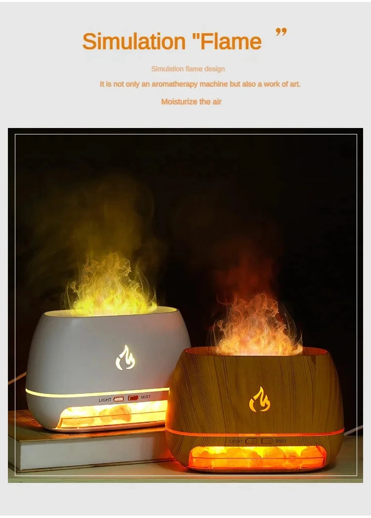 New Himalayan Crystal Salt Stone Aroma Air Humidifiers 3D Flame Fire Colorful Night Light Aromatherapy Essential Oil Diffuser