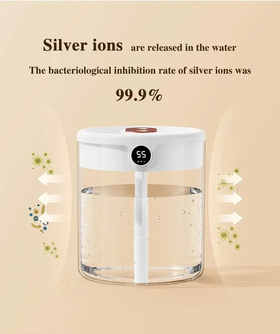 Dual Spray Humidifier USB Large Capacity Home 2L Quiet Bedroom LED Digital Display Night Light Office Desktop Mini Diffuser