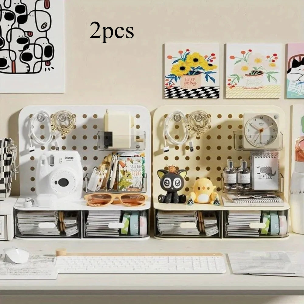 Kawaii Hook Drawer Type Hole Board Small Card Stand Display Desktop Idol Storage Box Desk Stationery Organization Storage Rack