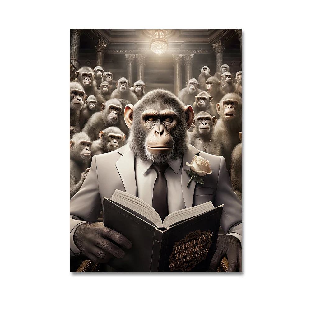 Nordic Gorilla Wear Suit Wall Art Canvas Painting Abstract Aesthetics Animal Monkeys Poster Print Picture for Modern Home Decor