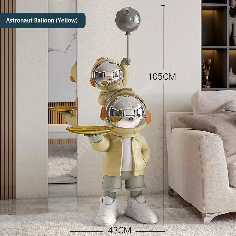 76cm Creative Astronaut Tray Storage Landing Ornament Moon Light Balloon Statue Resin Living Room Bedroom Home Decoration Gift