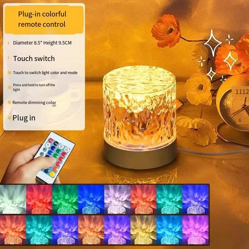 Water Ripple Projector 3/16 Colors Night Light Flame Crystal Lamp Home Houses Decoration Sunset Lights Gift Rotating Light
