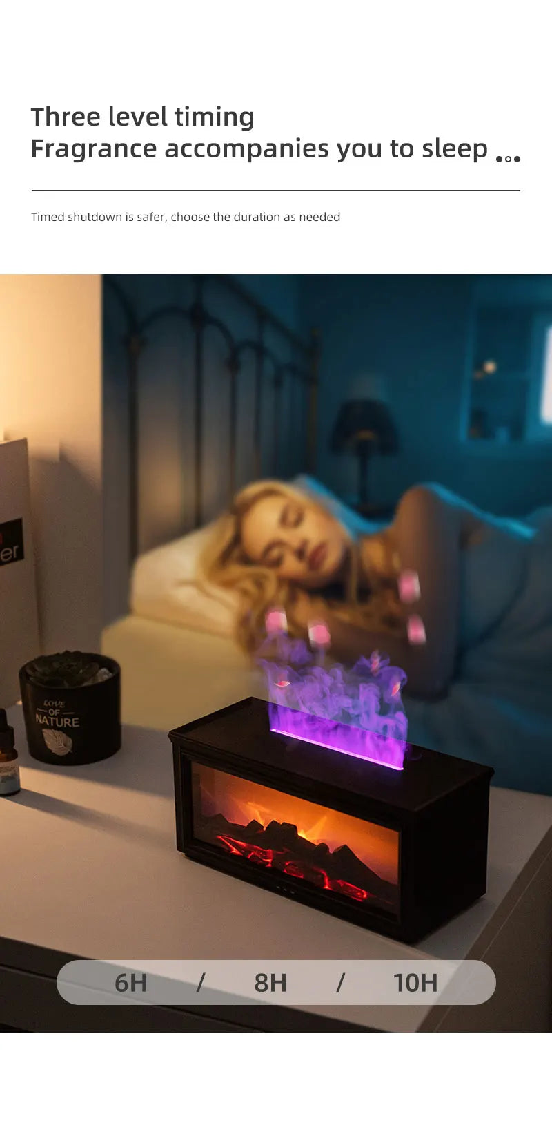 New Colorful Flame Mini Fireplace Aroma Diffuser 280ml Waterless Auto-Off Air Humidifier with Timer Remote Control for Home Gift