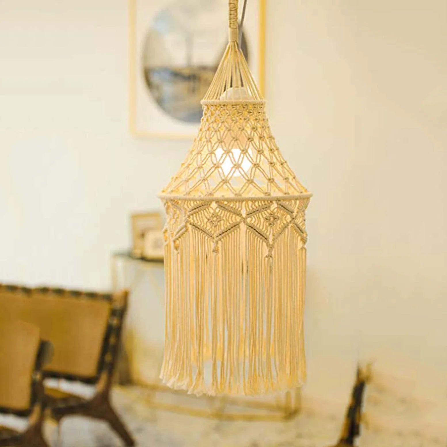 Macrame Lamp Shade Handwoven Portable Creative Tassel Lampshade for Living Room Office Housewarming Gift Dorm Home Decorations