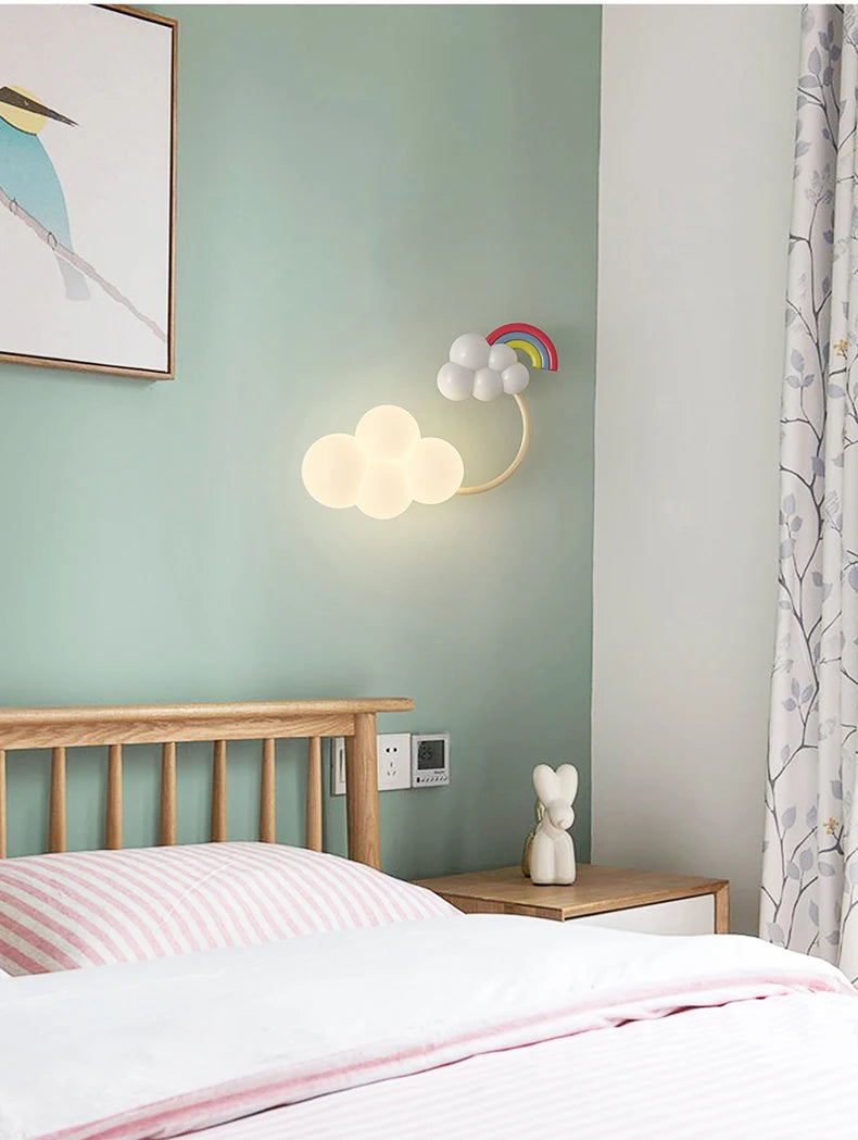 Cartoon Airplane Wall Lights PE Lampshade Star Rainbow Kite Hot air balloon Cloud Night Light Children Bedroom Bedside Wall Lamp