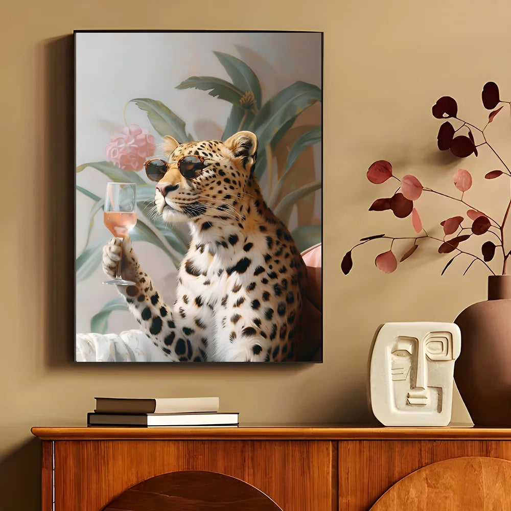 1PC Modern Maximalist Boho Wall Art Animals Leopard Lion Giraffe Monkey Poster Self-adhesive Art Waterproof Paper Sticker Coffee