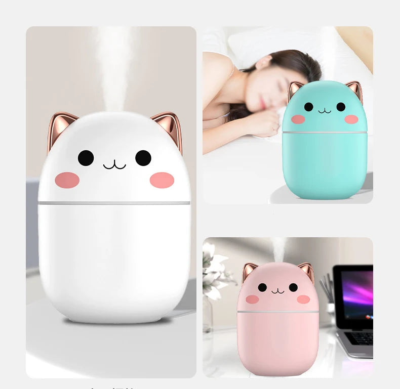 Portable 200ml Air Humidifier Cute Kawaii Aroma Diffuser With Night Light Cool Mist For Bedroom Home Car Purifier Humificador