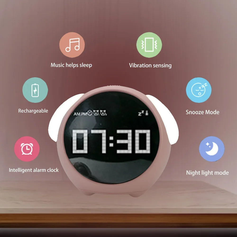 New Night Light Cute Expression Alarm Clock Child Alarm Clock Voice Controlled Light Multifunctional For Home Thermometer