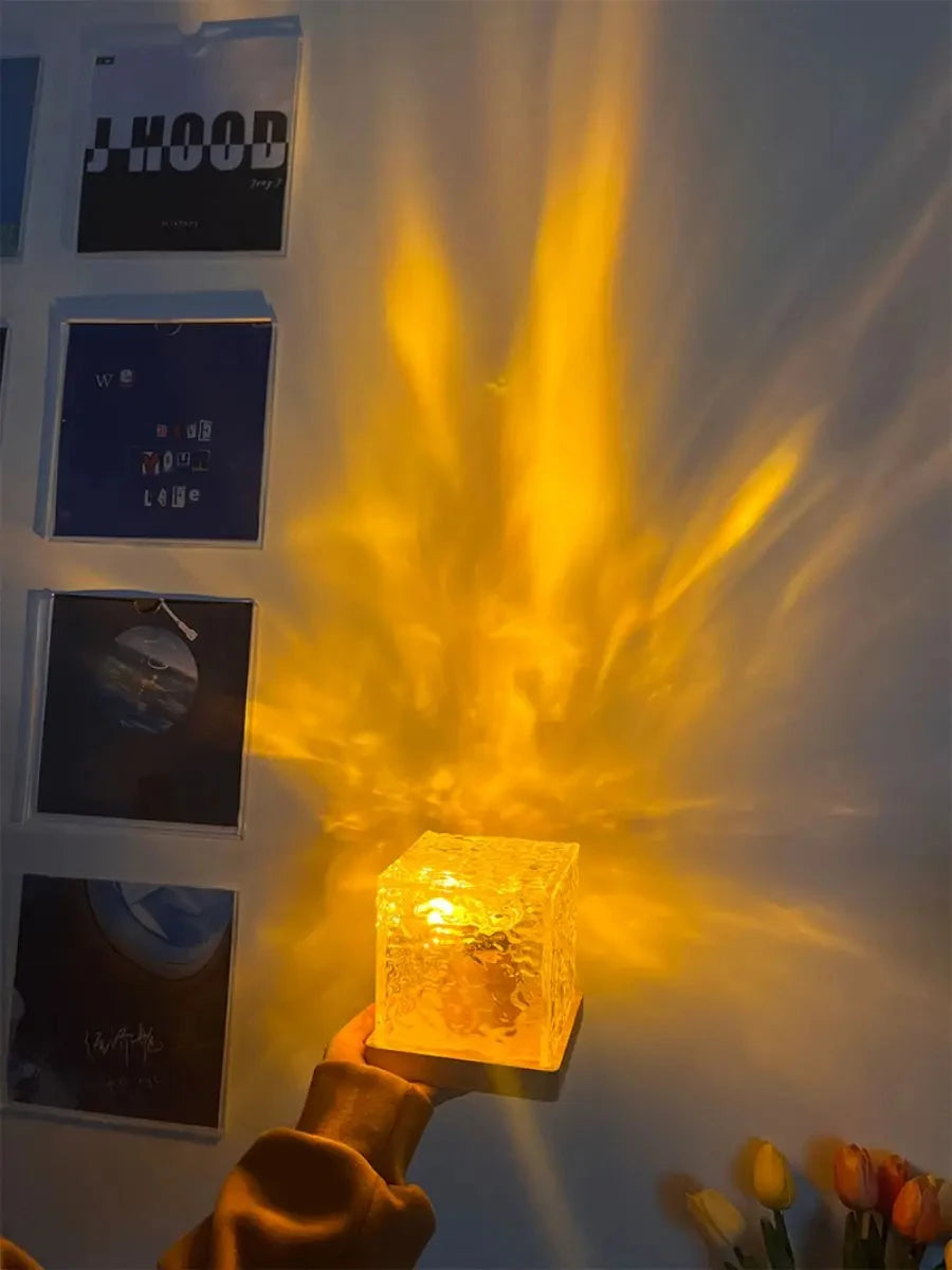 Water Ripple Projector 3/16 Colors Night Light Flame Crystal Lamp Home Houses Decoration Sunset Lights Gift Rotating Light