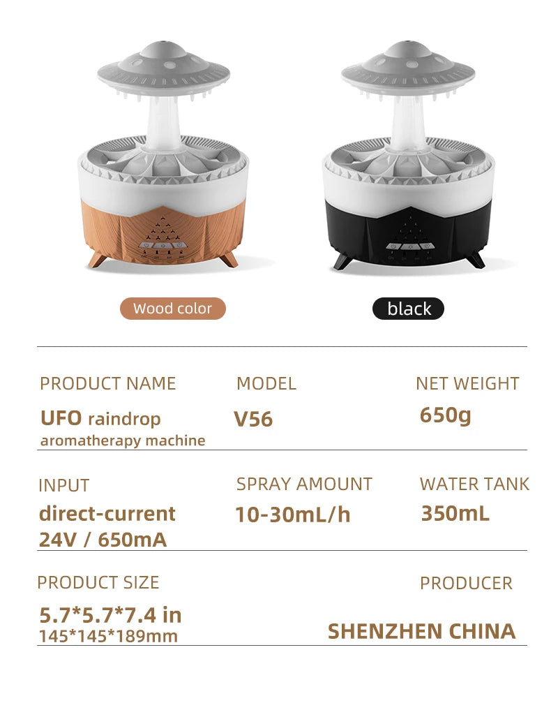 350ml Aroma Air Humidifier Mini Usb Remote Control Raindrop Colorful Light Aromatherapy Room Rain Cloud Aroma Oil  Diffuser