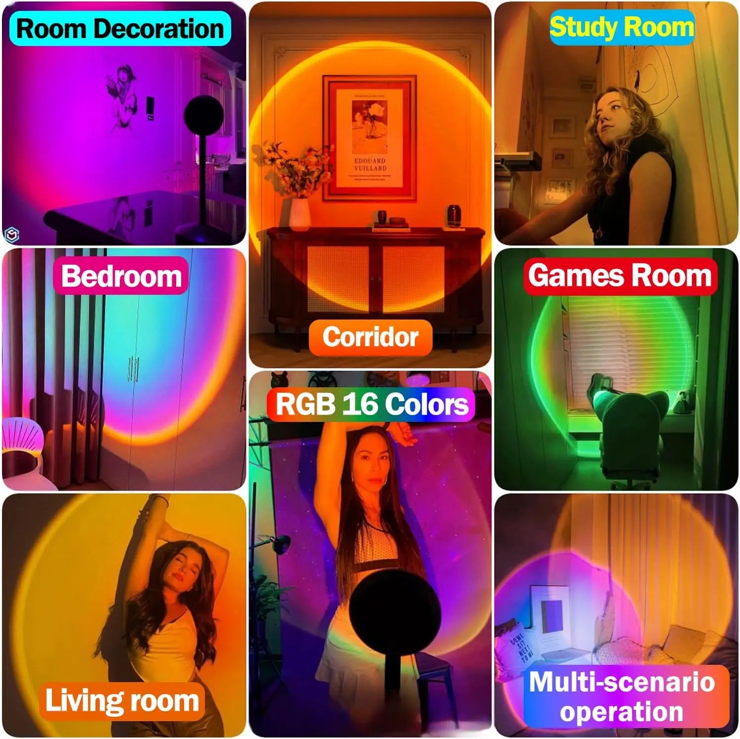 APP Remote Control 360 Degree Rotation Sunlight Lamp Projector with 16 color 4 Modes Rainbow Sunset Light