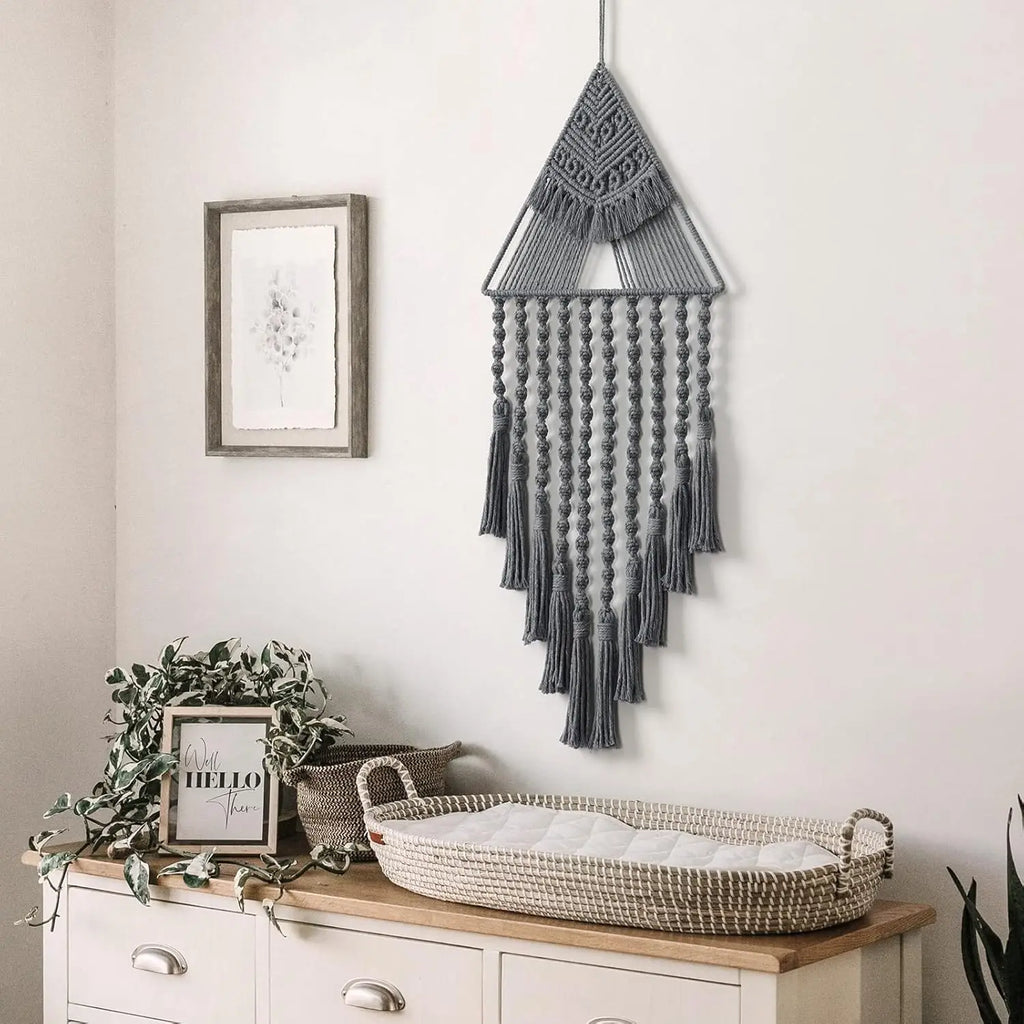 Macrame Dream Catcher Wall Hanging Decor Brown Triangle Woven Tassel Tapestry Art Boho Apartment Bedroom Door Home Decoration