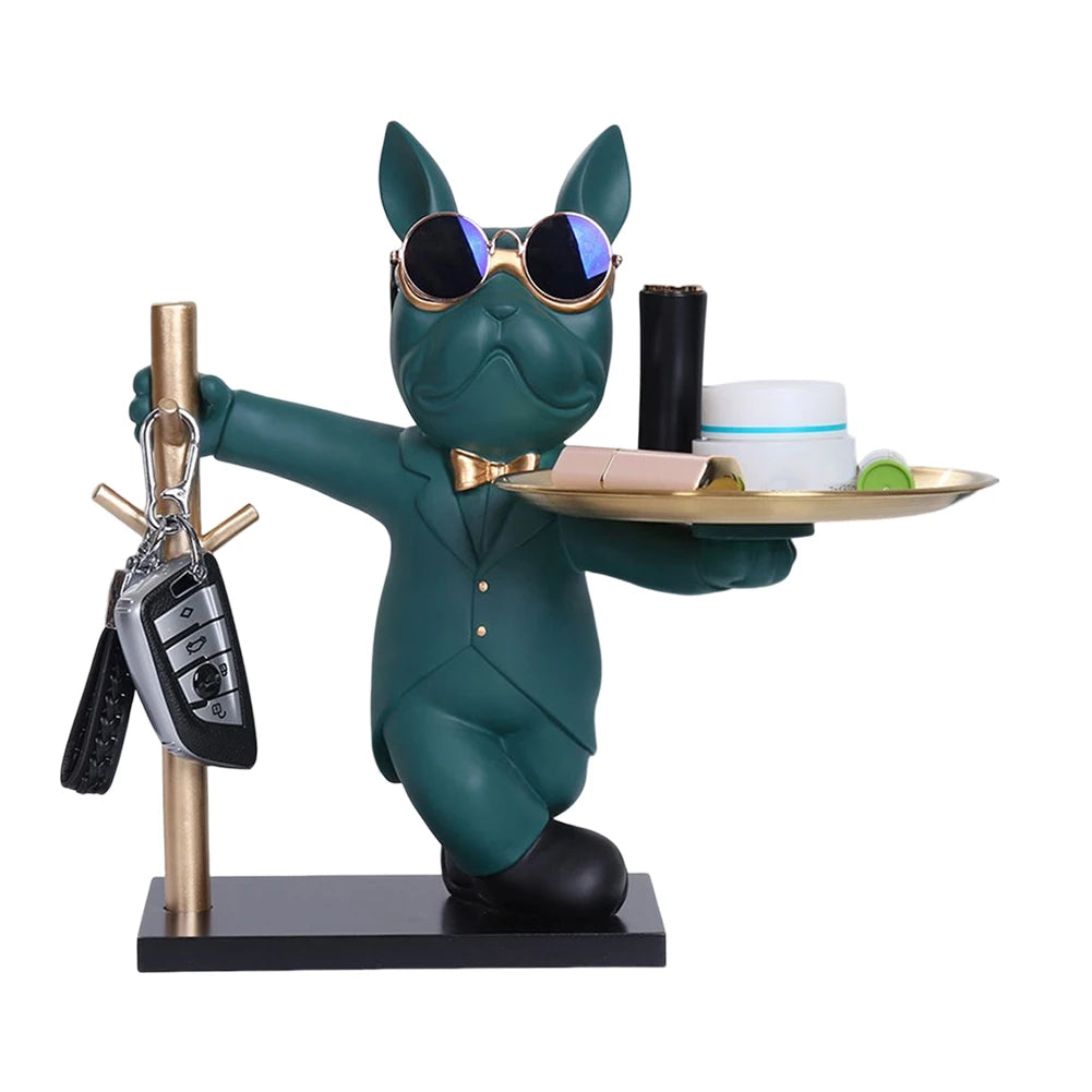 Bulldog Cool Sculpture Dog Ornament Butler Storage Box with Tray Nordic Table Decoration Resin Animal Sculpture Coin Piggy Bank