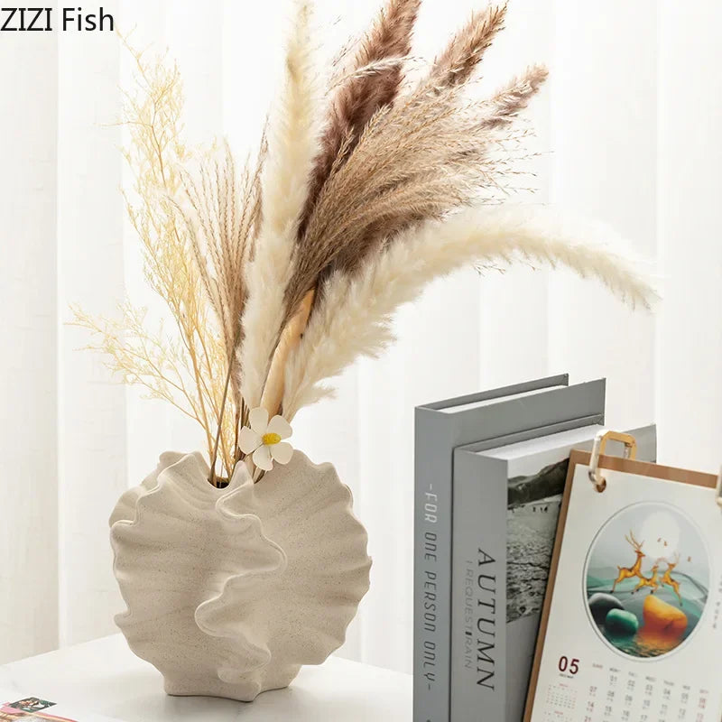 Creative Irregular Wrinkle Vase Abstract Crafts Ceramic Flower Pots Desk Decoration Porcelain Flowers Arrangement Floral Vases