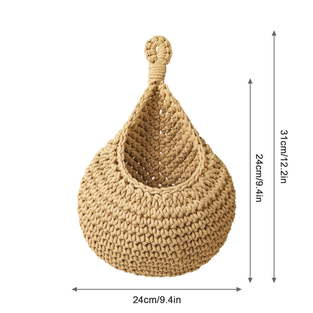 Handwoven Hanging Wall Vegetable Fruit Basket Organizer Container for Kitchen Garden Mount Wall Plant Flower Onion Storage Decor