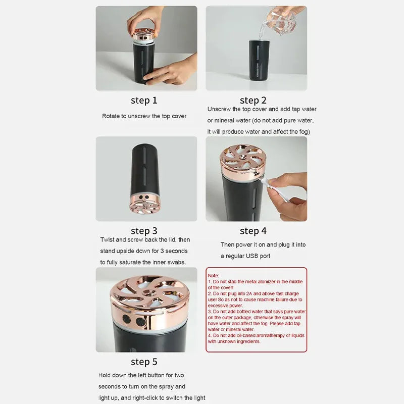 New 300ml Car Air Humidifier With Color Night Light Small Silent Humidifier Air Freshener Home Aroma Machine Fragrance diffuser