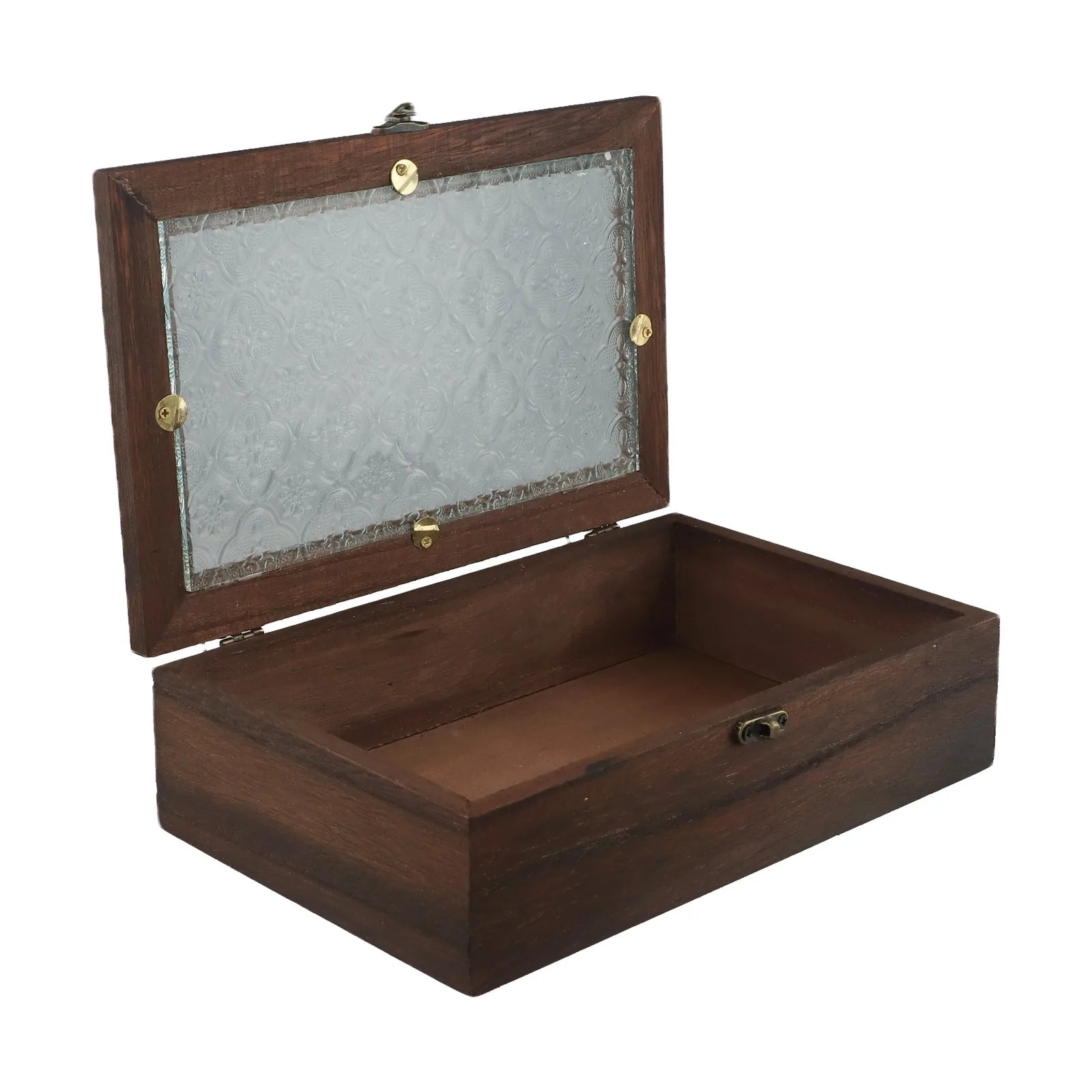 Rectangular Wooden Storage Box Nordic Retro Solid Wood Begonia Flower Glass Desktop Storage Decorative Box Hinged Storage Boxes