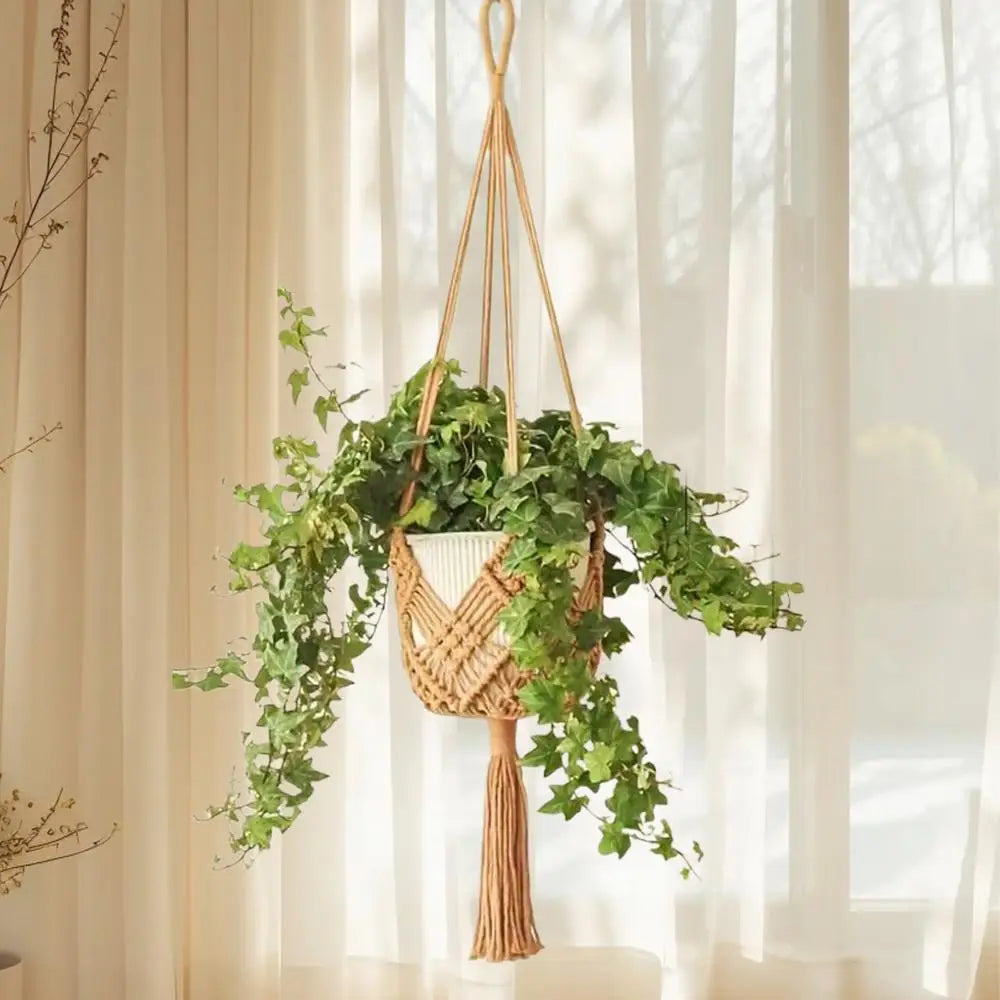 Macrame Plant Hanger 2X Hangable Planter Holder Trendy Boho Crochet Ceiling Home Decor Flower Pots Basket For Window And Porch